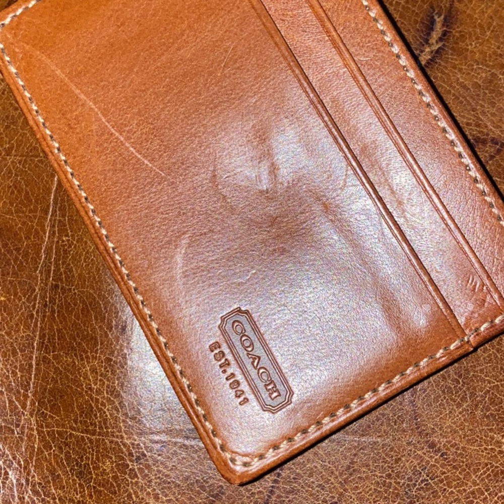 Tan Leather COACH Money Clip Wallet